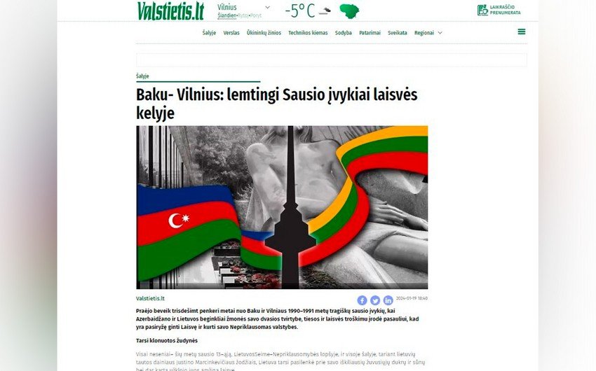 Litva mediasında Bakı və Vülnüsdəki yanvar hadisələrindən bəhs edilib