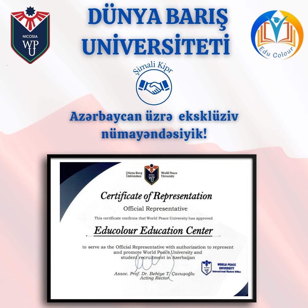 Mərkəzimiz Şimali Kiprda yerləşən Dünya Barış Universitetinin Azərbaycan üzrə rəsmi və eksklüziv nümayəndəsidir.